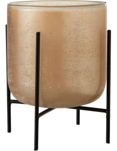 Photophore moderne XL sur pieds Diamètre 18 cm en Verre Ambré Métal Noir Astor - 1