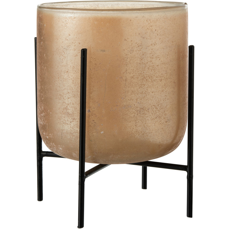 Photophore moderne XL sur pieds Diamètre 18 cm en Verre Ambré Métal Noir Astor - 1