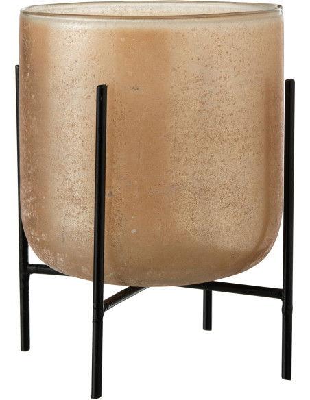 Photophore moderne XL sur pieds Diamètre 18 cm en Verre Ambré Métal Noir Astor - 1