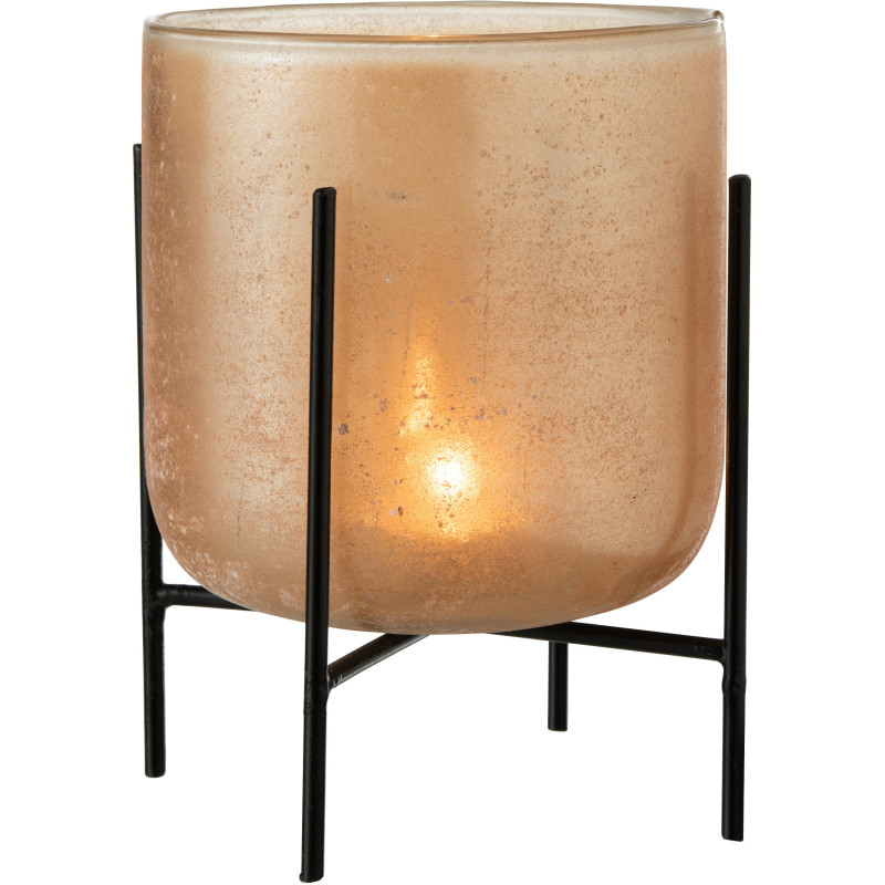 Photophore moderne XL sur pieds Diamètre 18 cm en Verre Ambré Métal Noir Astor - 2