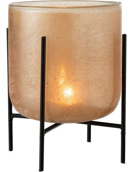 Photophore moderne XL sur pieds Diamètre 18 cm en Verre Ambré Métal Noir Astor - 2