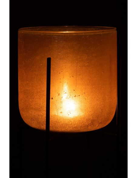 Photophore moderne XL sur pieds Diamètre 18 cm en Verre Ambré Métal Noir Astor - 3
