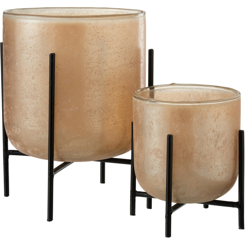 Photophore moderne XL sur pieds Diamètre 18 cm en Verre Ambré Métal Noir Astor - 4