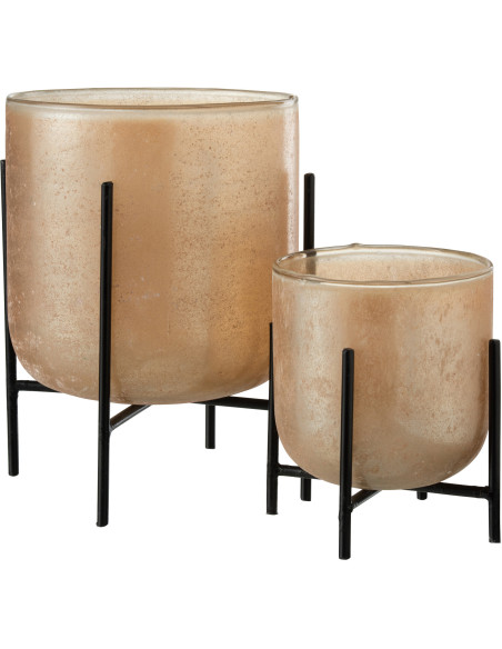 Photophore moderne XL sur pieds Diamètre 18 cm en Verre Ambré Métal Noir Astor - 4