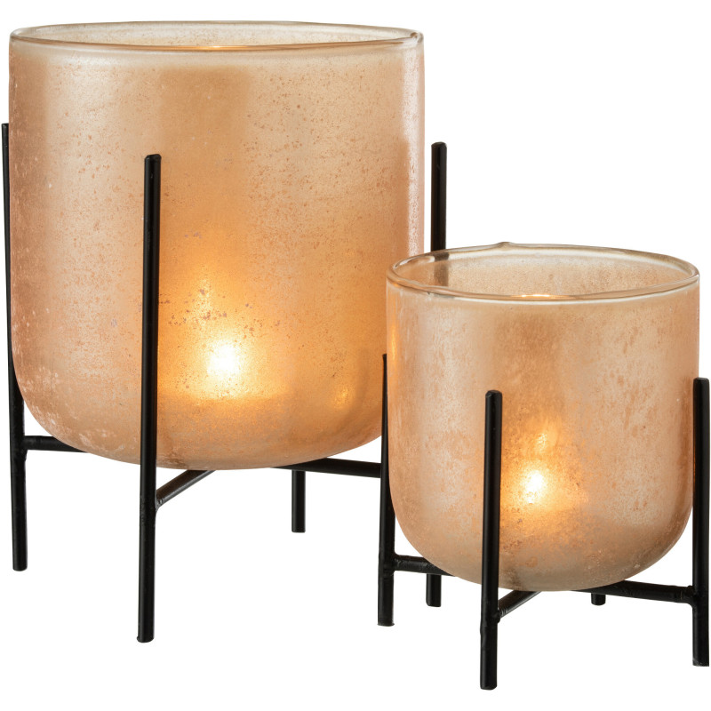 Photophore moderne XL sur pieds Diamètre 18 cm en Verre Ambré Métal Noir Astor - 5