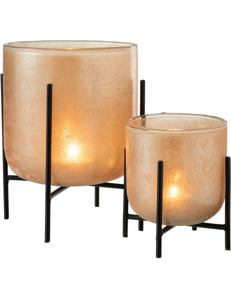 Photophore moderne XL sur pieds Diamètre 18 cm en Verre Ambré Métal Noir Astor - 5