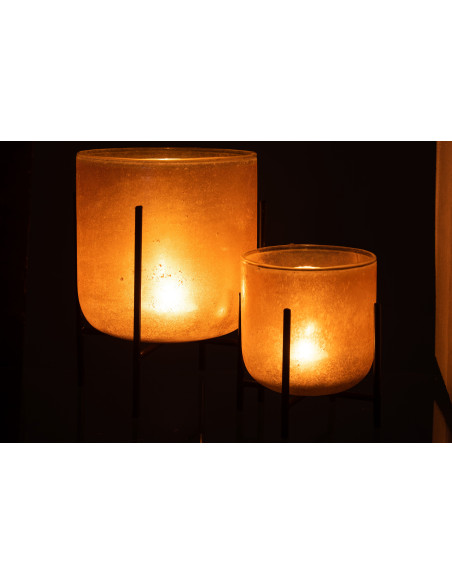 Photophore moderne XL sur pieds Diamètre 18 cm en Verre Ambré Métal Noir Astor - 6