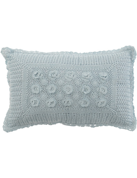 Coussin Rectangulaire Dolva 50x30 en Coton Bleu Motif dentelle - 1