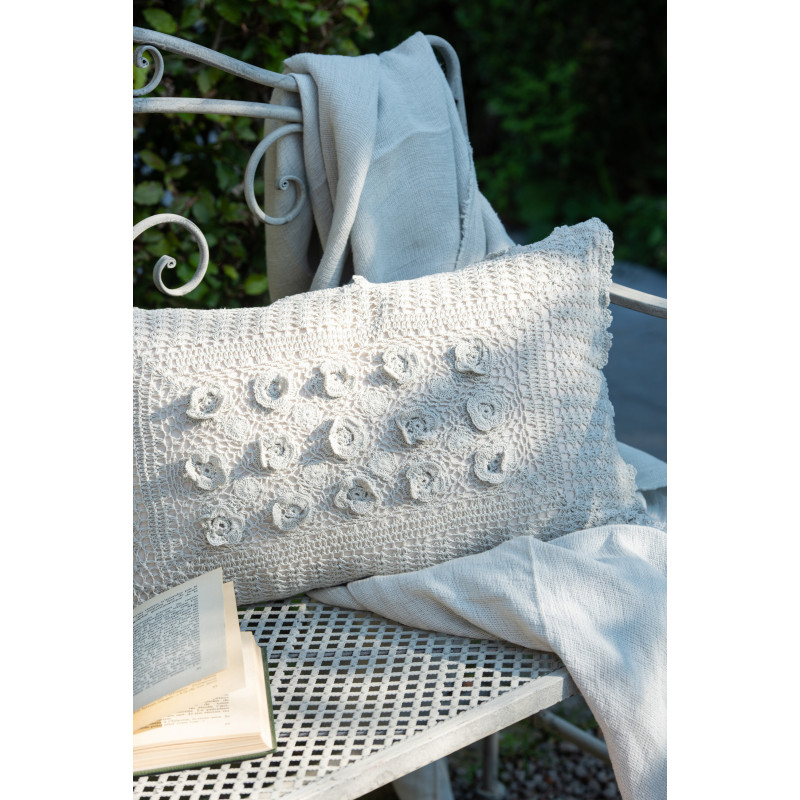 Coussin Rectangulaire Dolva 50x30 en Coton Bleu Motif dentelle - 2