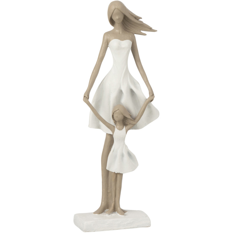 Statuette déco Mère et Fille Hauteur 32 cm en Résine Blanc Taupe Elmie - 1
