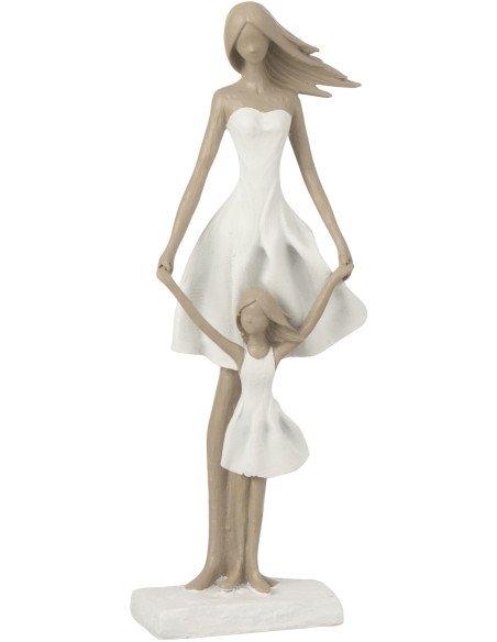 Statuette déco Mère et Fille Hauteur 32 cm en Résine Blanc Taupe Elmie - 1
