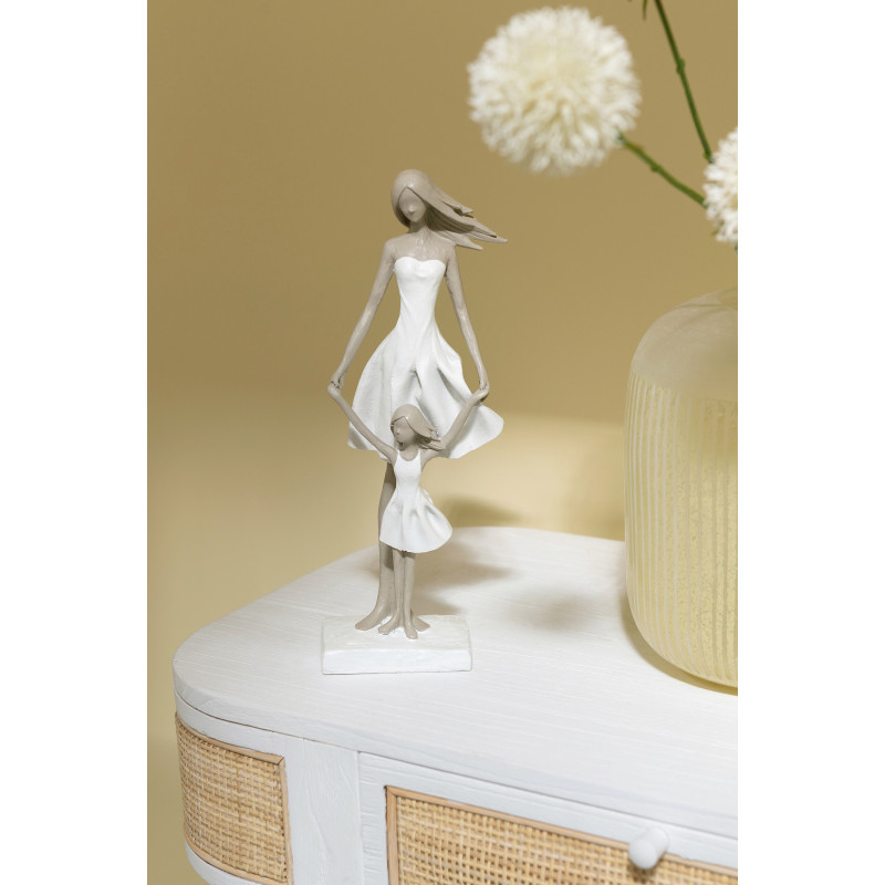 Statuette déco Mère et Fille Hauteur 32 cm en Résine Blanc Taupe Elmie - 2