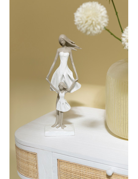Statuette déco Mère et Fille Hauteur 32 cm en Résine Blanc Taupe Elmie - 2