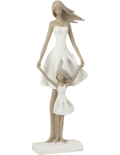 Statuette déco XL Mère et Fille Hauteur 45 cm en Résine Blanc Taupe Olvena - 1