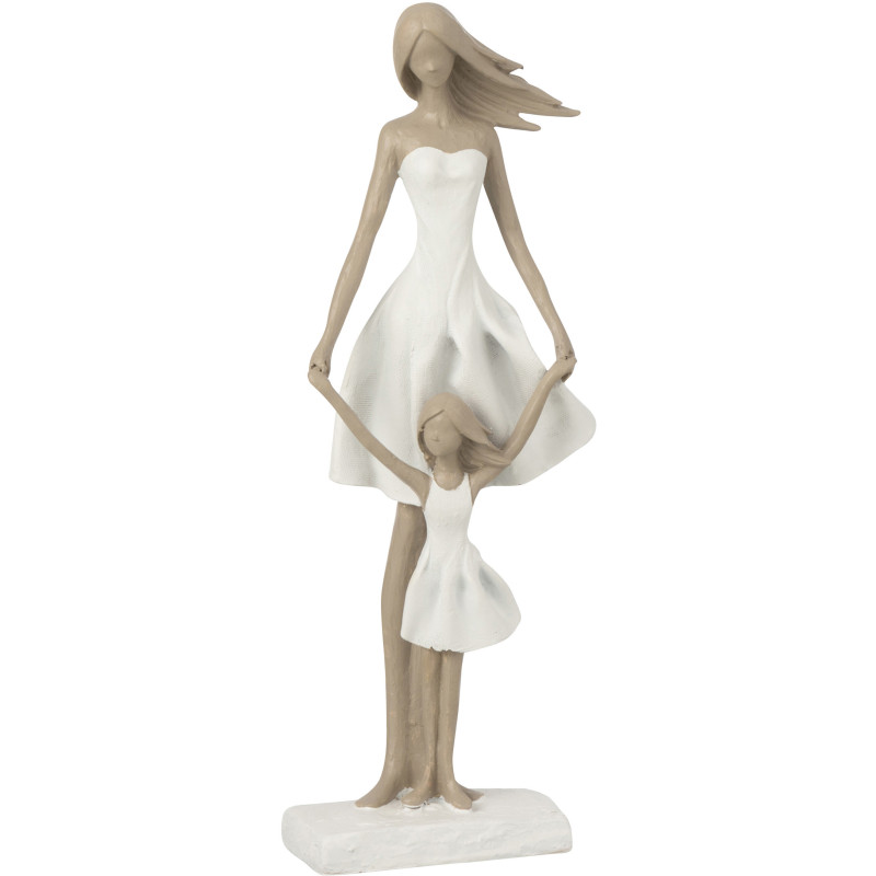 Statuette déco XL Mère et Fille Hauteur 45 cm en Résine Blanc Taupe Olvena - 1