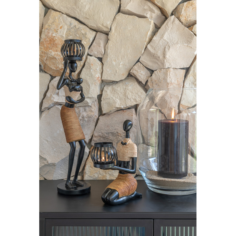 Photophore original XL Femmes africaines Hauteur 47 cm en Résine Marron Beige Temie (Lot de 2) - 2