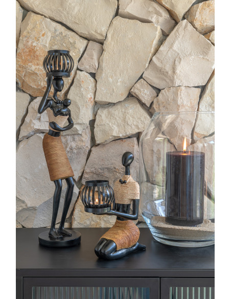 Photophore original XL Femmes africaines Hauteur 47 cm en Résine Marron Beige Temie (Lot de 2) - 2