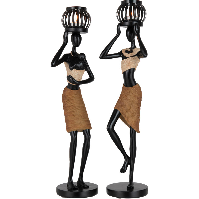 Photophore original XL Femmes africaines Hauteur 47 cm en Résine Marron Beige Temie (Lot de 2) - 3