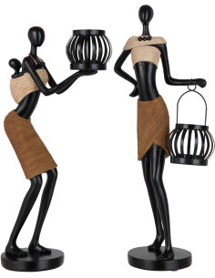 Photophore original XL Femmes africaines Hauteur 43 cm en Résine Marron Beige Firne (Lot de 2) - 1