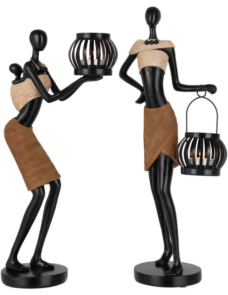 Photophore original XL Femmes africaines Hauteur 43 cm en Résine Marron Beige Firne (Lot de 2) - 2