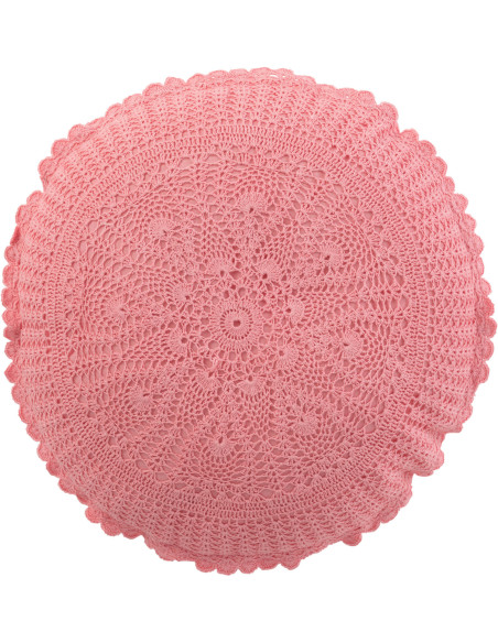 Coussin Rond Mia 40 cm en Coton Rose Motif dentelle - 1