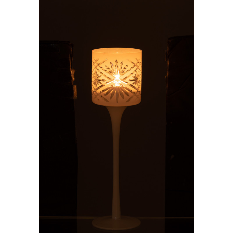 Photophore moderne sur pied Hauteur 25 cm en Verre Blanc Santorini - 3