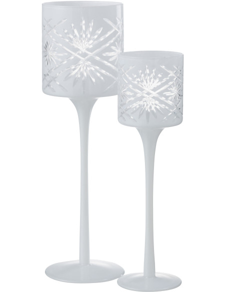 Photophore moderne XL sur pied Hauteur 30 cm en Verre Blanc Santorini - 4