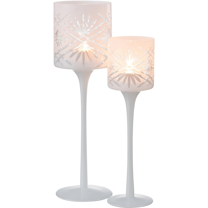 Photophore moderne XL sur pied Hauteur 30 cm en Verre Blanc Santorini - 5