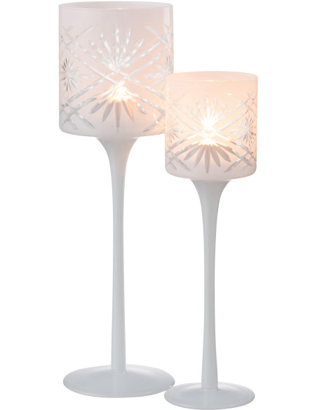 Photophore moderne XL sur pied Hauteur 30 cm en Verre Blanc Santorini - 5