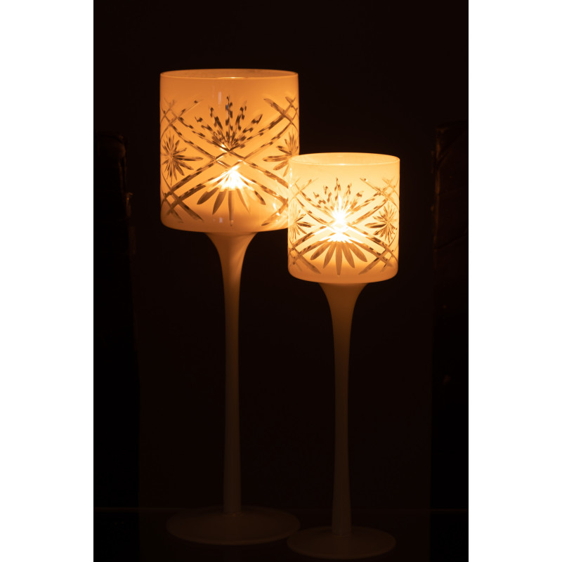 Photophore moderne XL sur pied Hauteur 30 cm en Verre Blanc Santorini - 6