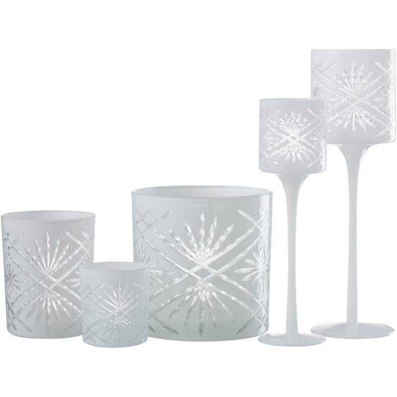 Photophore moderne XL sur pied Hauteur 30 cm en Verre Blanc Santorini - 7