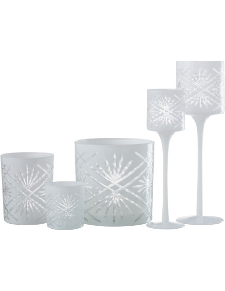 Photophore moderne XL sur pied Hauteur 30 cm en Verre Blanc Santorini - 7