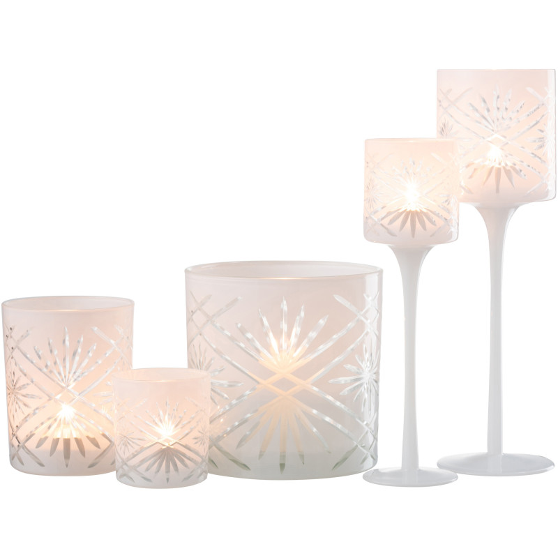 Photophore moderne XL sur pied Hauteur 30 cm en Verre Blanc Santorini - 8