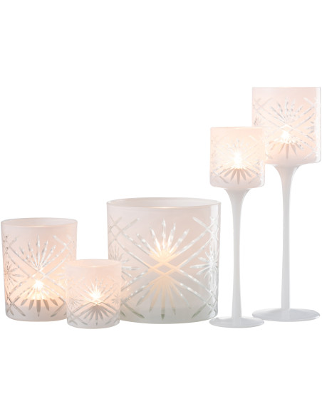 Photophore moderne XL sur pied Hauteur 30 cm en Verre Blanc Santorini - 8