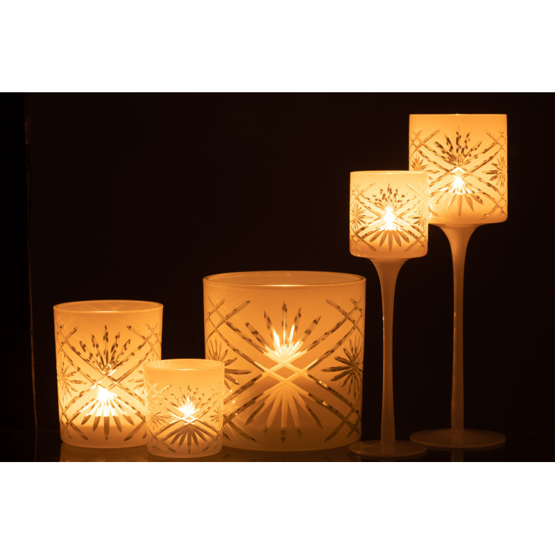 Photophore moderne XL sur pied Hauteur 30 cm en Verre Blanc Santorini - 9