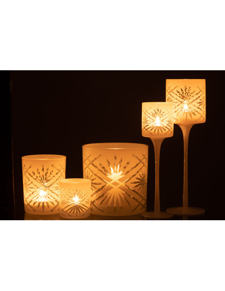 Photophore moderne XL sur pied Hauteur 30 cm en Verre Blanc Santorini - 9