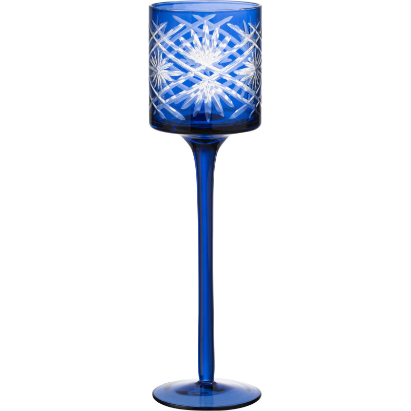 Photophore moderne sur pied Hauteur 25 cm en Verre Bleu Santorini - 1