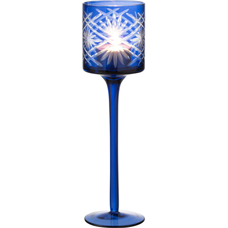 Photophore moderne sur pied Hauteur 25 cm en Verre Bleu Santorini - 2