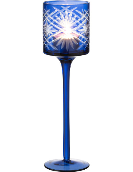 Photophore moderne sur pied Hauteur 25 cm en Verre Bleu Santorini - 2