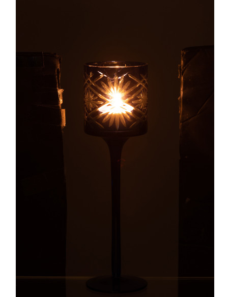 Photophore moderne sur pied Hauteur 25 cm en Verre Bleu Santorini - 3