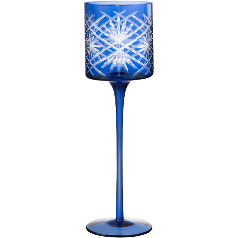 Photophore moderne XL sur pied Hauteur 30 cm en Verre Bleu Santorini - 1
