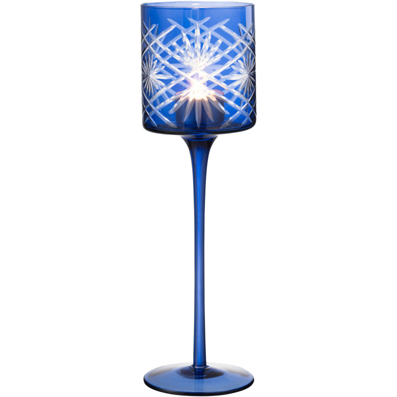 Photophore moderne XL sur pied Hauteur 30 cm en Verre Bleu Santorini - 2