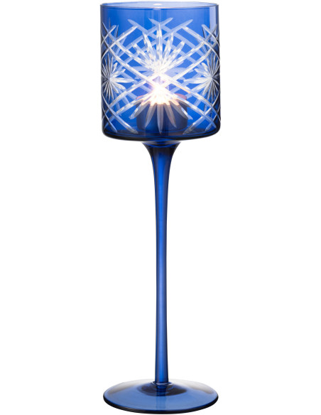 Photophore moderne XL sur pied Hauteur 30 cm en Verre Bleu Santorini - 2