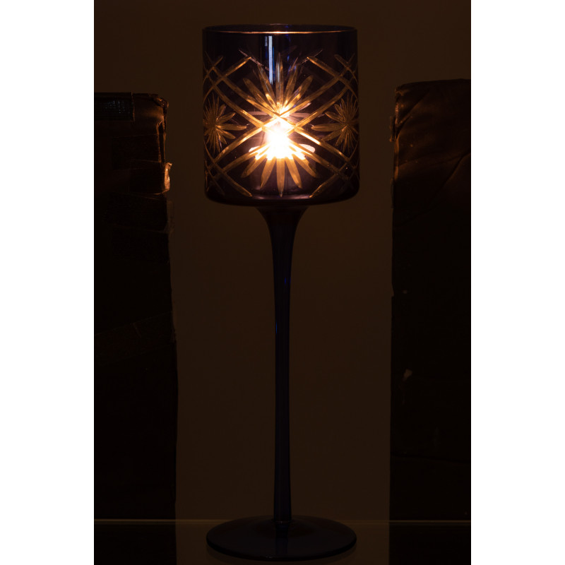 Photophore moderne XL sur pied Hauteur 30 cm en Verre Bleu Santorini - 3