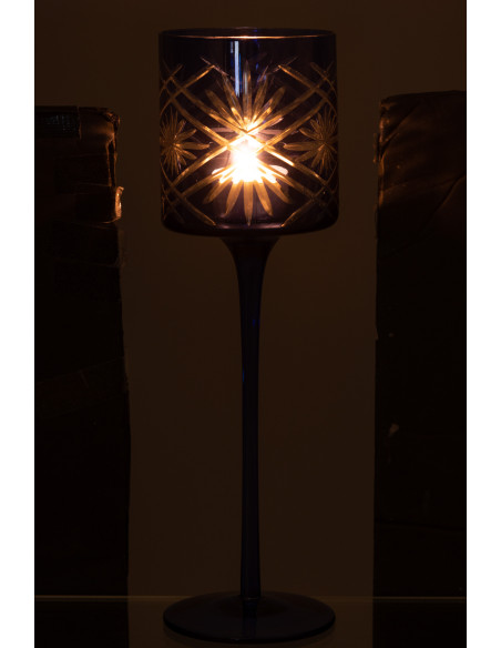 Photophore moderne XL sur pied Hauteur 30 cm en Verre Bleu Santorini - 3