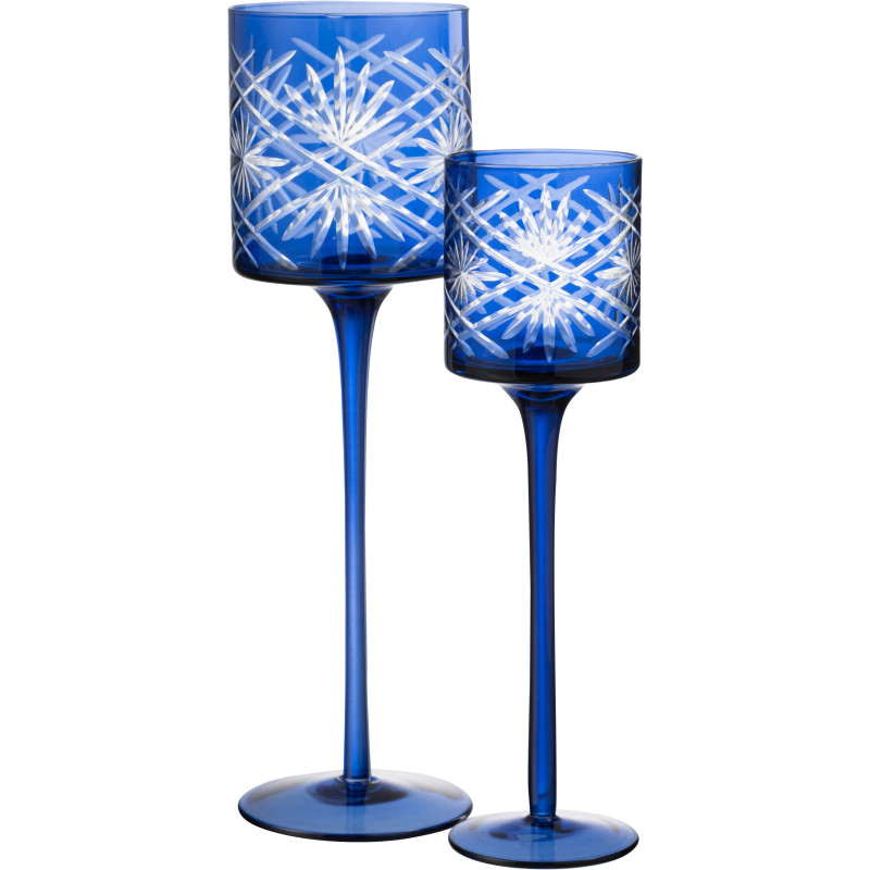 Photophore moderne XL sur pied Hauteur 30 cm en Verre Bleu Santorini - 4