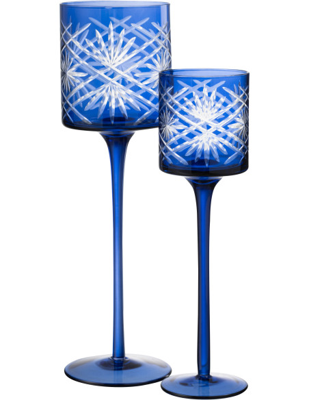 Photophore moderne XL sur pied Hauteur 30 cm en Verre Bleu Santorini - 4