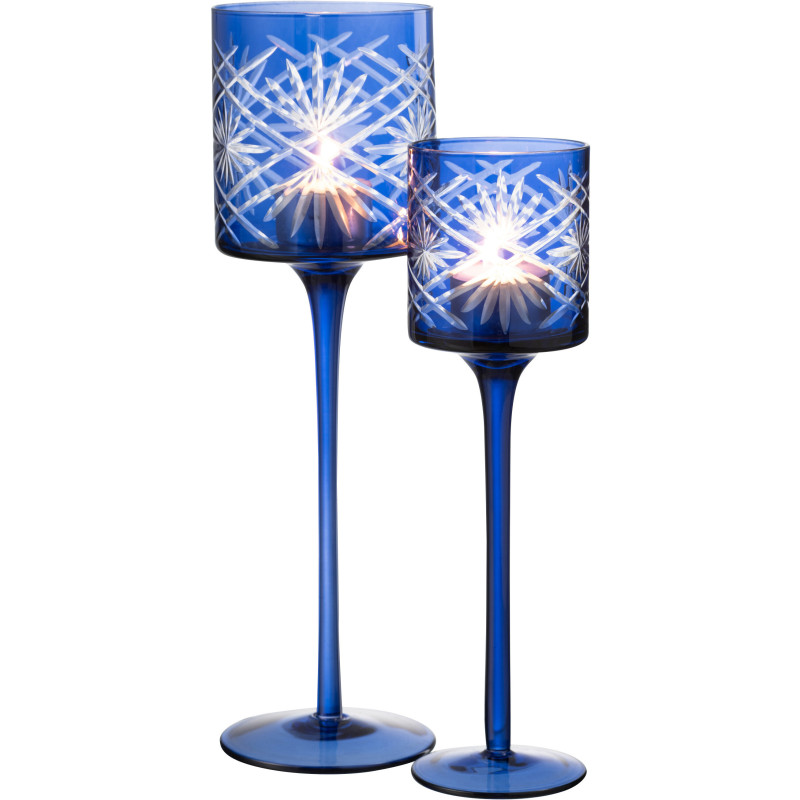 Photophore moderne XL sur pied Hauteur 30 cm en Verre Bleu Santorini - 5