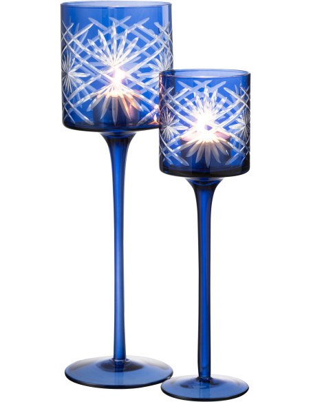 Photophore moderne XL sur pied Hauteur 30 cm en Verre Bleu Santorini - 5