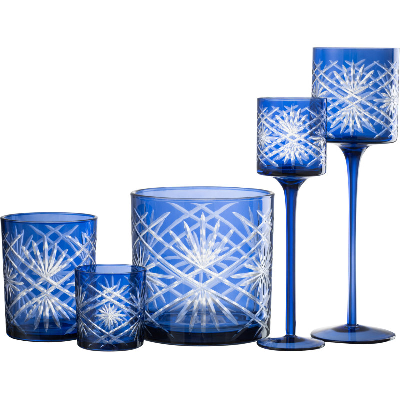 Photophore moderne XL sur pied Hauteur 30 cm en Verre Bleu Santorini - 7